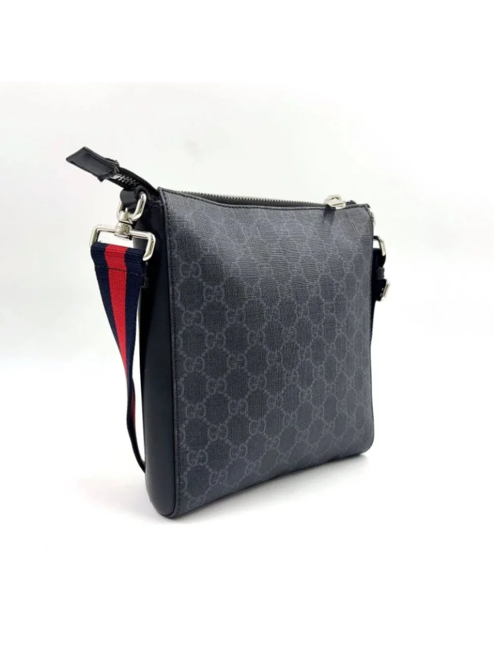 Gucci GG Supreme Small Messenger Bag Leather Navy Black Red Silver